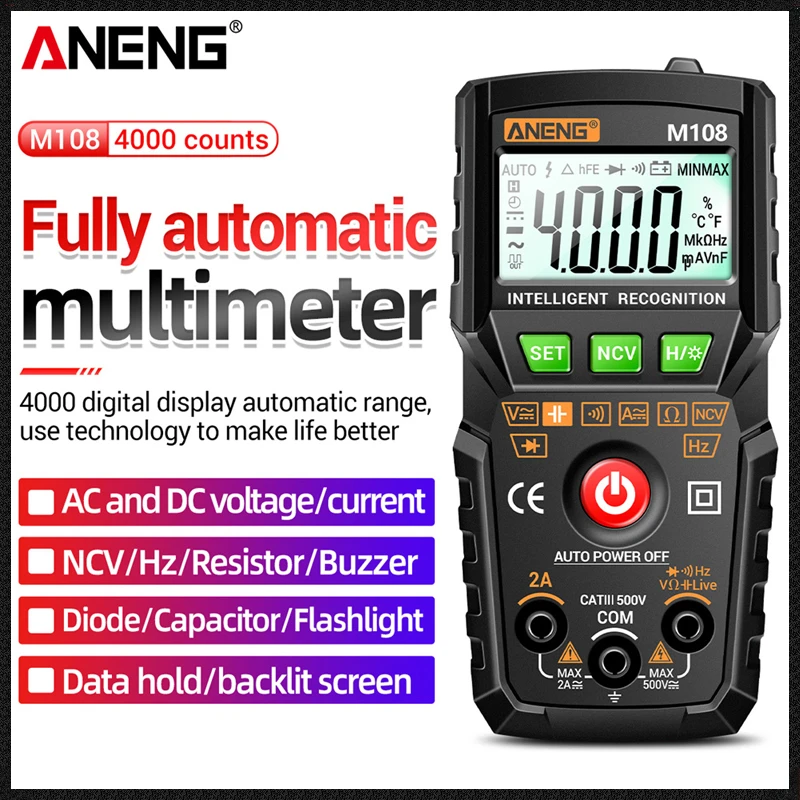 

ANENG M108 Digital Multimeter Mini Portable Profesional Meter 4000 count AC/DC Electrical Instruments Tester Auto Multimetro