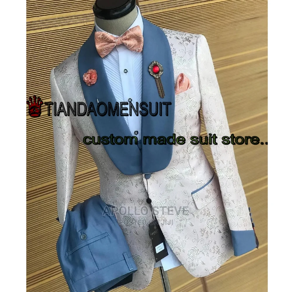 

Jacquard Men's Suit Wedding Tuxedo Three Piece Lapel Formal Jacket Pants Vest Party Dress Slim Fit Blazer