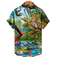 2022 summer unisex short sleeve shirt lapel 3d parrot print shirt color shirt casual fashionable large 5xl