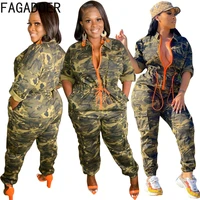 fagadoer casual camouflage plus size clothing women s 5xl long sleeve zipper jumpsuits female cargo pants pocket playsuits 2022