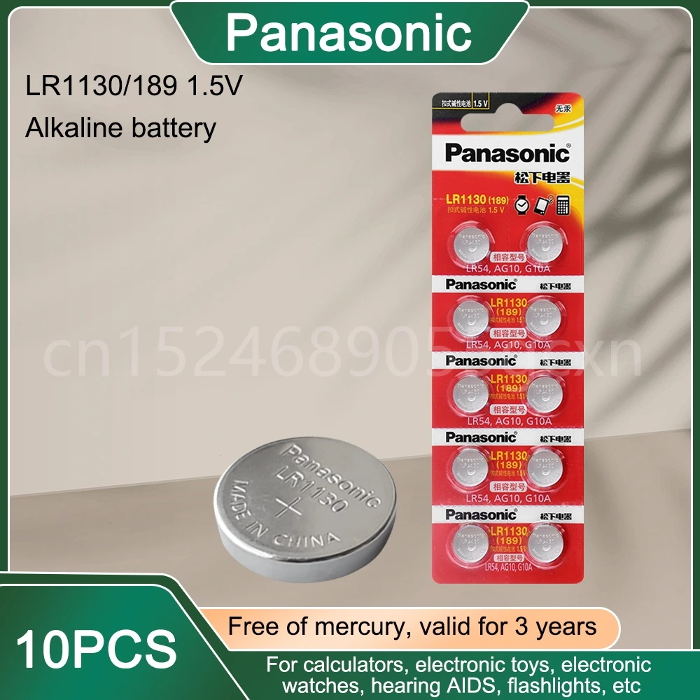 10 шт., щелочные кнопочные батарейки Panasonic 189 LR1130 AG10 SR1130 389 LR54 SR54 1,5 V для быстрого игрушечного термометра 10 шт., щелочные кнопочные батарейки Panasonic 189 LR1130 AG10 SR1130 389 LR54 SR54 1,5 V для быстрого игрушечного термометра