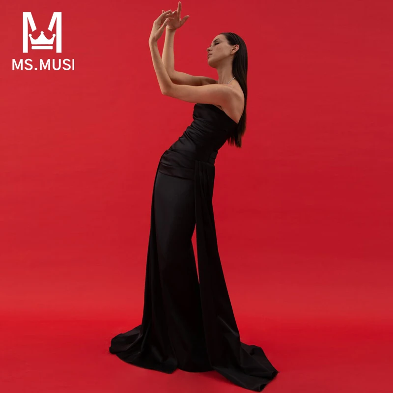 MSMUSI 2023 New Fashion Women Sexy Strapless Draped Fold Bandage Sleeveless Backless Bodycon Party Club Maxi Dress Long Gown