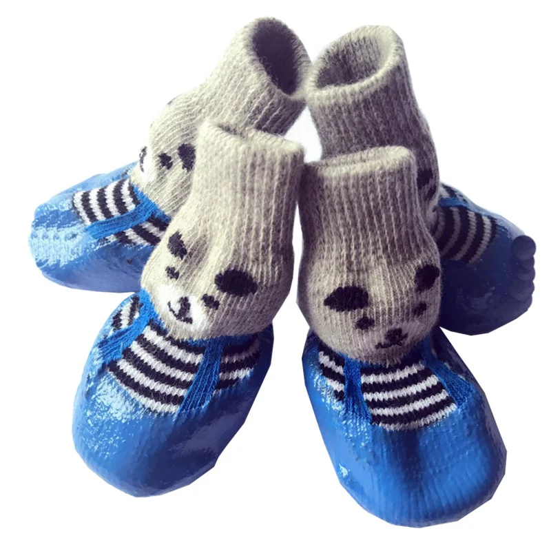 

4pcs/Set Cute Cotton Rubber Pet Dog Shoes Waterproof Non-slip Dog Rain Snow Boots Socks For Puppy Large Small Cats Dogs