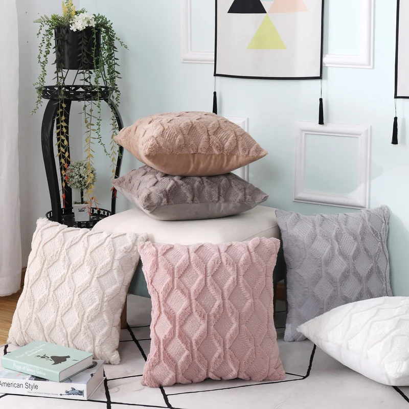 

Плюшевая подушка, однотонная наволочка для дивана, простая креативная Геометрическая Подушка с алмазной вышивкой, декоративная подушка дл...