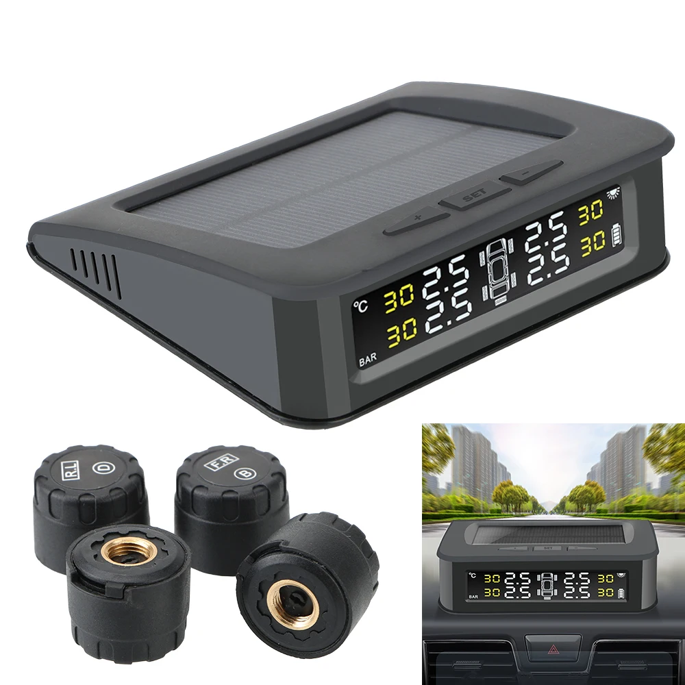 

Система контроля давления в шинах TPMS с солнечной зарядкой, водонепроницаемый дисплей Предупреждение внешних датчиков давления в шинах