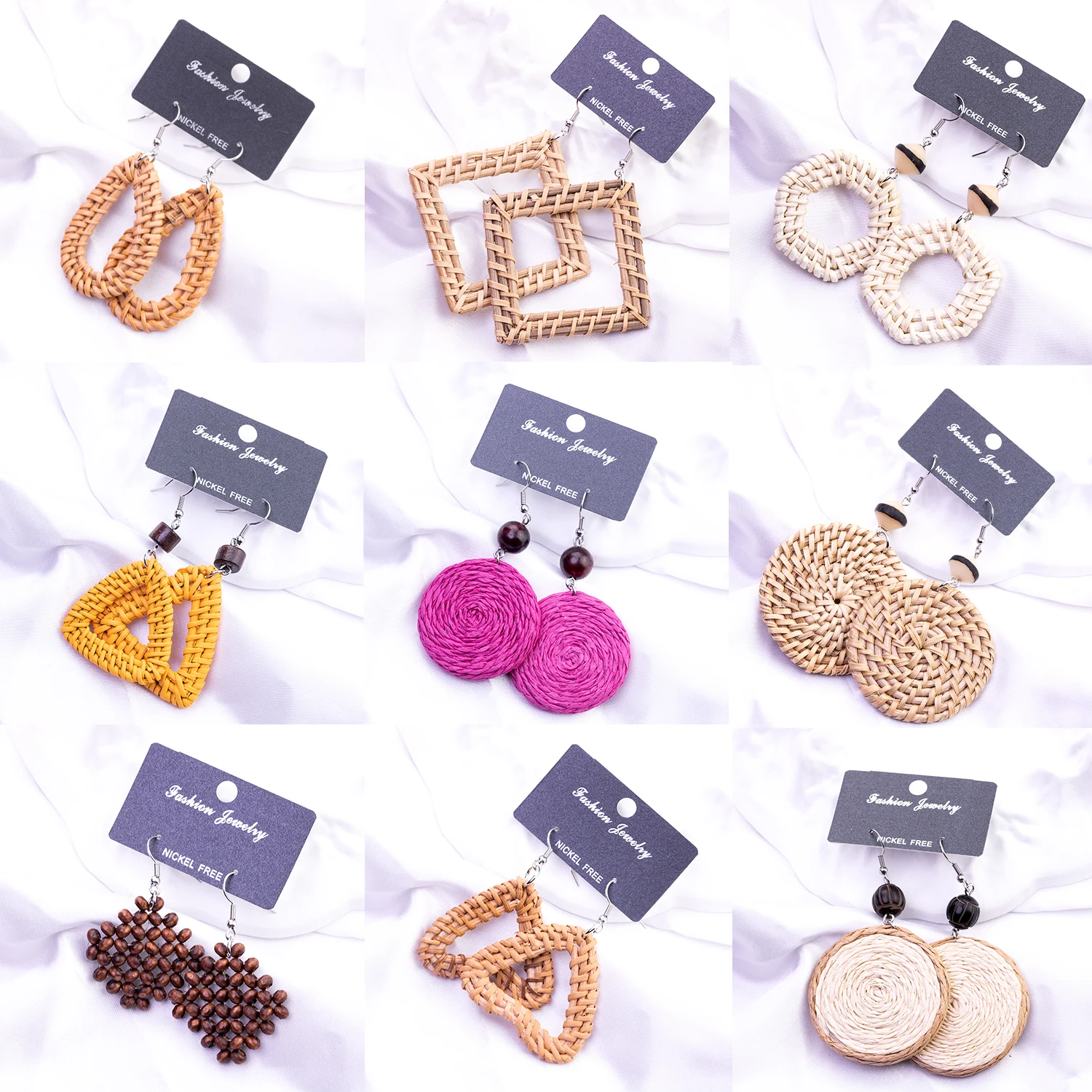 

10pcs/lot Rattan Earrings for Women Girls Handmade Lightweight Wicker Straw Stud Earrings Statement Weaving Braid Drop Dangle