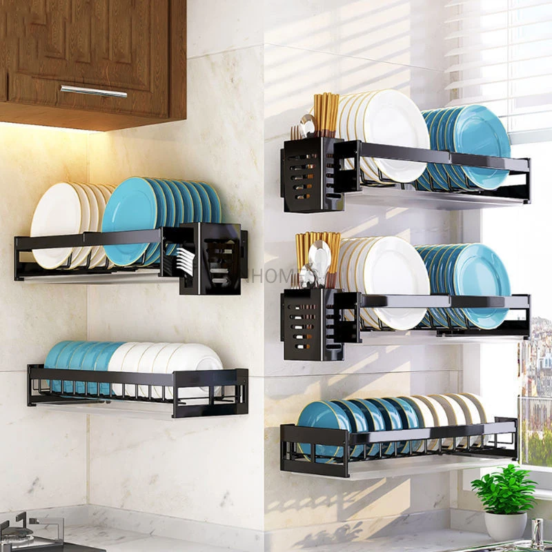 Wall-mounted Dish Rack Bowl Plate Drain Chopsticks Utensil Storage Drying Rack Corner Shelf Kitchen Organizer Storage Shelf
