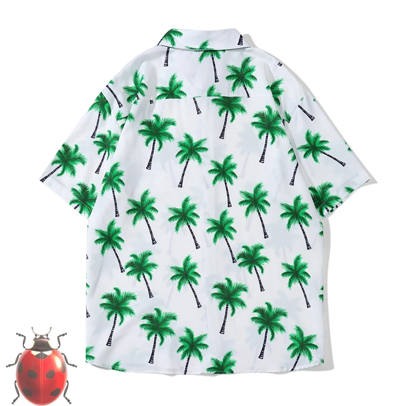 Full Green Coconut Tree Print Men Women Hawaii beach Casual Short Shirts