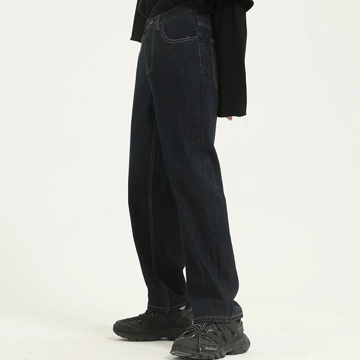 

Джинсы мужские прямые однотонные, свободные брюки из денима с эффектом потертости, весна-лето