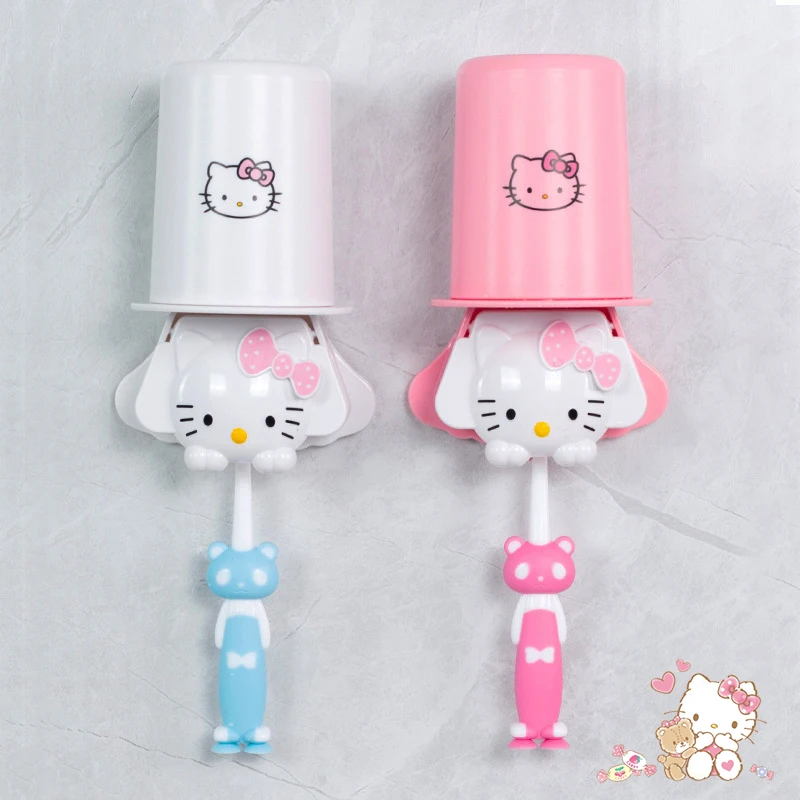 

Sanrio Children Toothbrush Holder Hello Kittys Stuff Kawaii Cute Bathroom Toiletry Cup Suit Storage Cup No-Punch Toys Girls