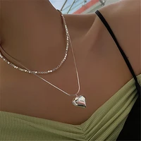 minar stylish 2 designs double layer real pearl beaded necklace for women ladies silver color metal love heart pendant necklace