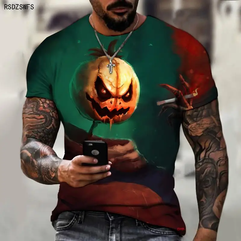 

Мужская Совершенно новая футболка для Хэллоуина с 3D принтом Джека-о-фонаря ведьмы ужасов уличная забавная футболка большого размера 5XL