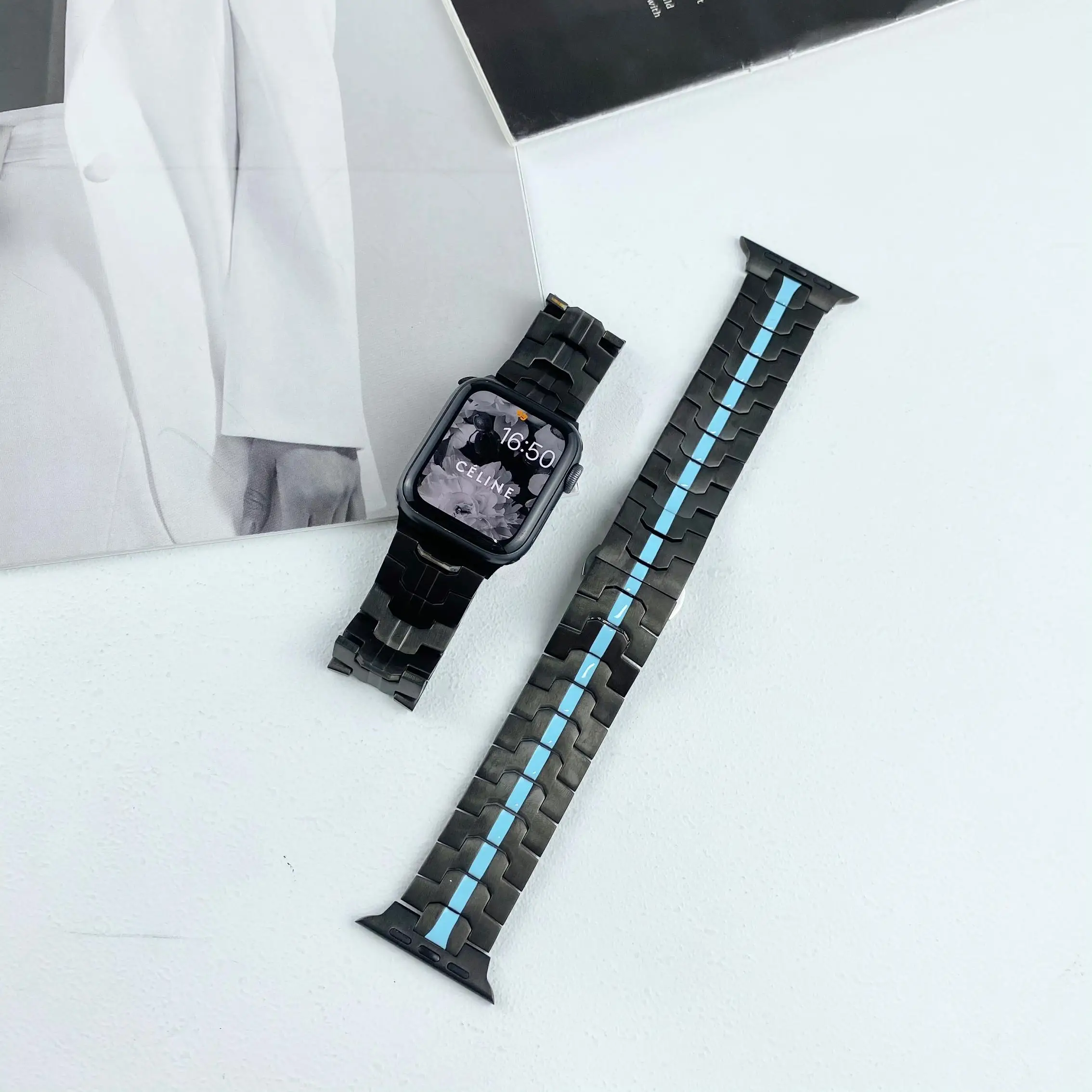 Stainless Steel strap For Apple Watch series 7 band 41mm 45mm business Metal strap for iwatch 6 5 4 3 2 1 SE 44mm 40mm Correa