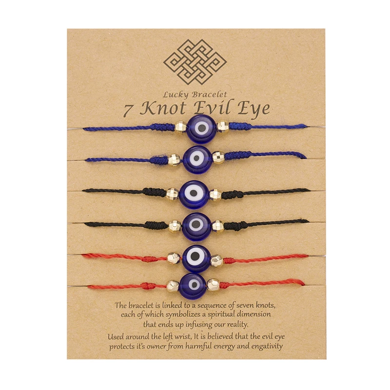 

6pc/set Luck Evil Eye Bracelets For Women Men Handmade Braided Couples Rope 7 Knots Lucky Jewelry Friendship Bracelets Gifts