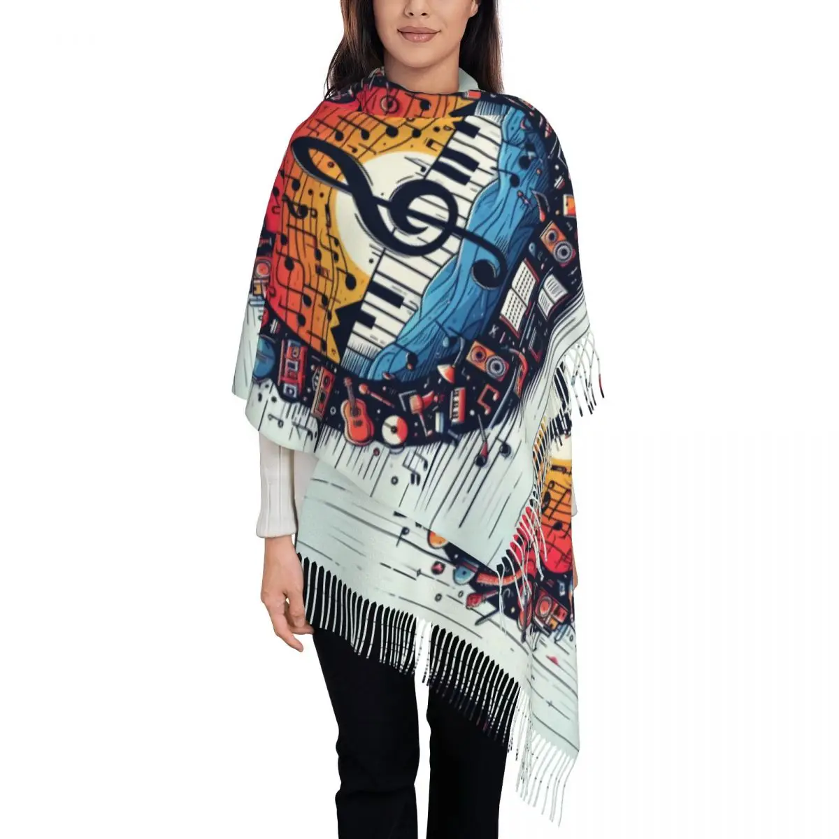 Шарф с принтом на заказ фортепианная клавиатура музыкальные ноты шарф для женщин