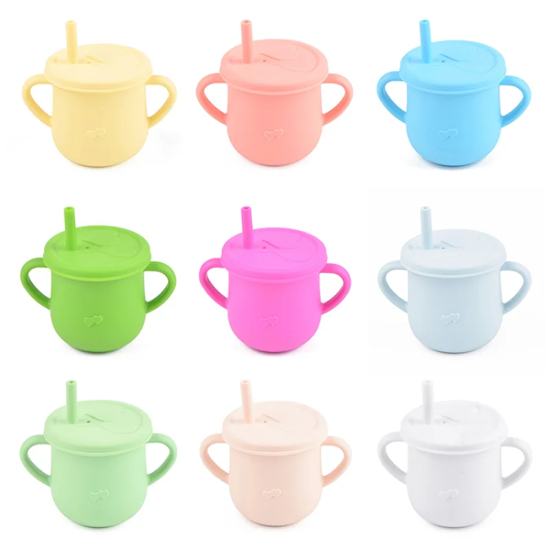 

Детские Силиконовые чашки для кормления с силиконовым Sippy, портативная посуда против падения, чашки для обучения, пищевой класс для малышей ...