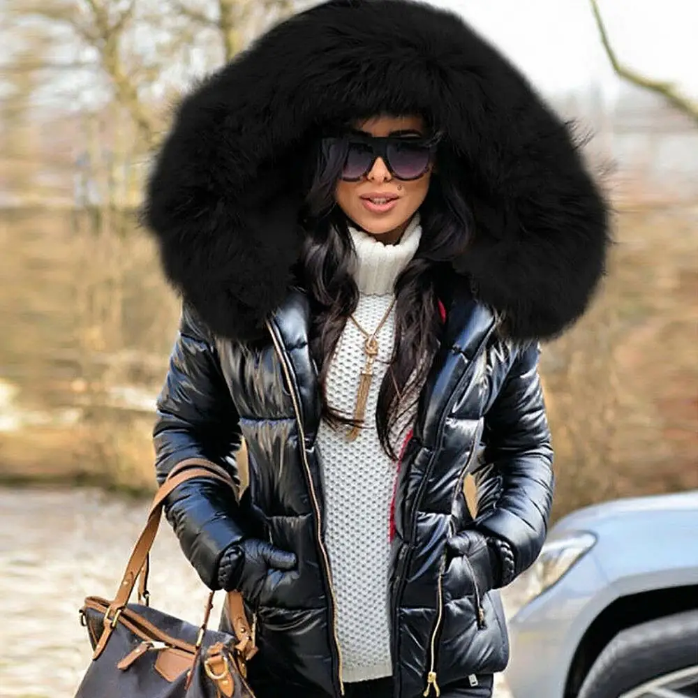 Zipper Women Coat Winter Jacket Warm Parka Plus Size Coats 2020 Down Clothes Faux Fur Hood Pocket Parkas Jackets Woman Outdoor O