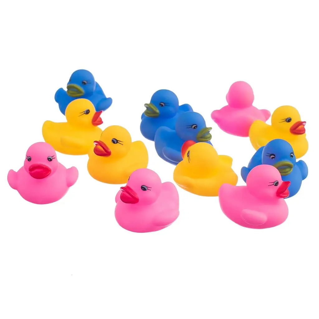 12x Multi-Color Baby Kids Bath Bathing Duck Funny Rubber Squeaky Duck Toy