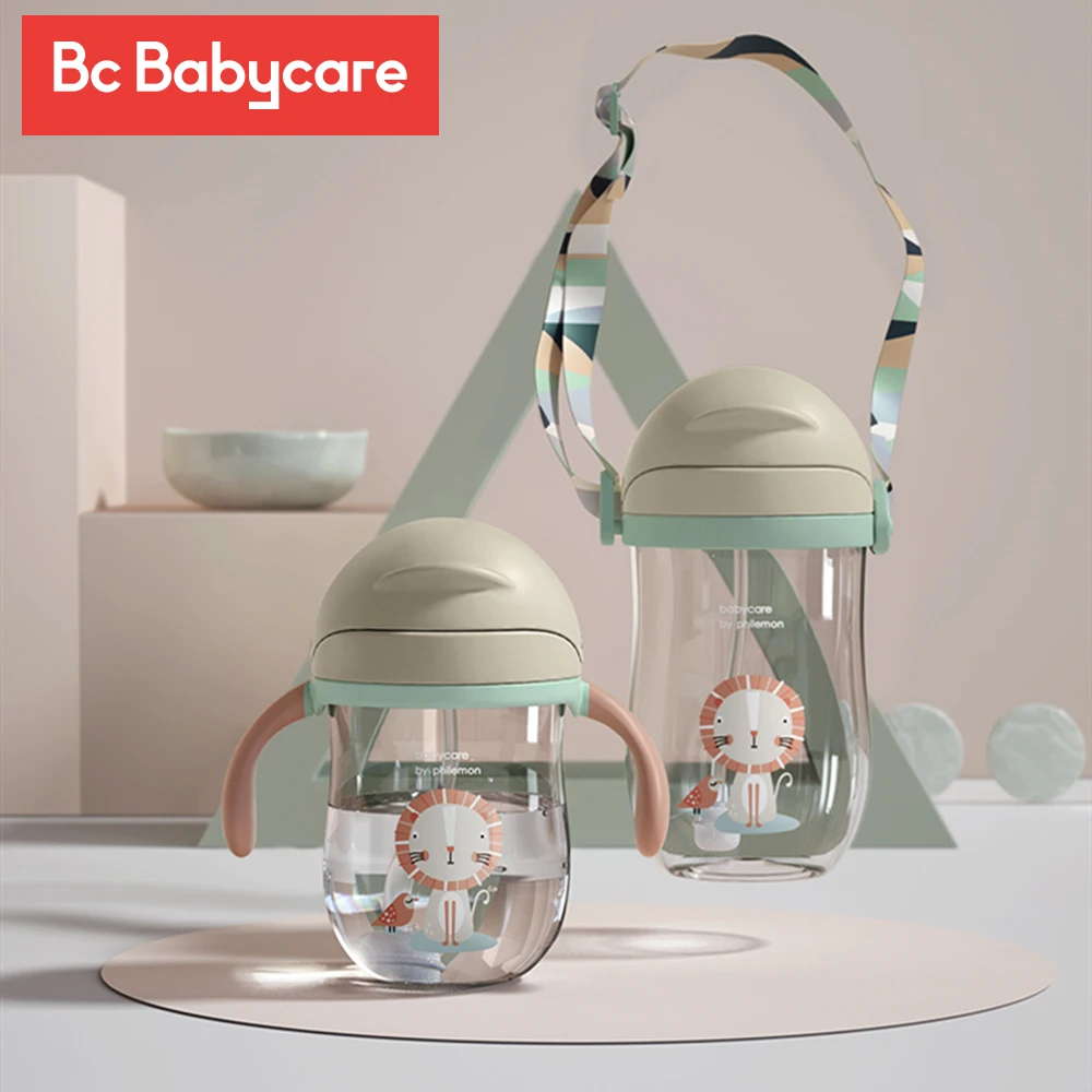 Детская кружка BC Babycare, детская чашка для обучения питьевой посуды на 360 °, герметичная V-образная трубочка с противоударной ручкой/плечевым р...