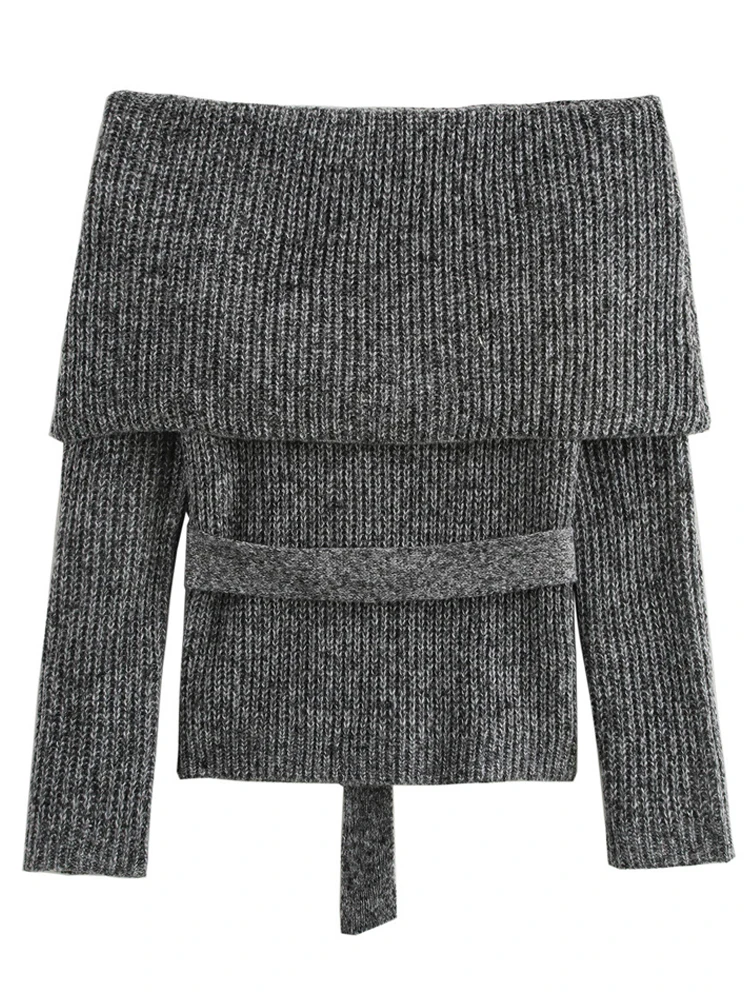 BKQU шикарный вязаный свитер с открытыми плечами женские элегантные теплые тонкие