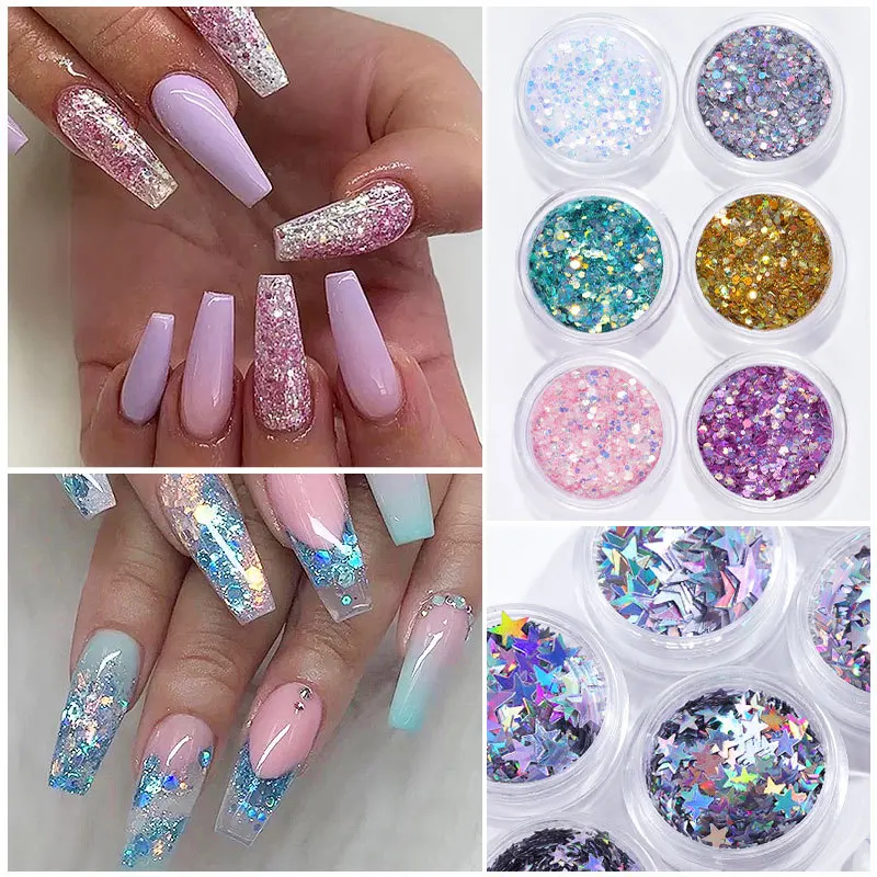 

6 Pack Nail Art Sequin Set Nail Gold and Silver Glitter Heart Butterfly Sequin Nail Decoration Nail Art Supplies Nail Parts