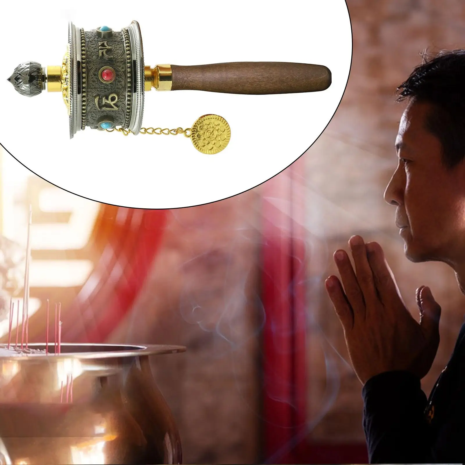 Prayer Wheel Sutra Turning Tube Artistic Buddha Six Character Truth Turn Praying Instrument for Men Women Yoga