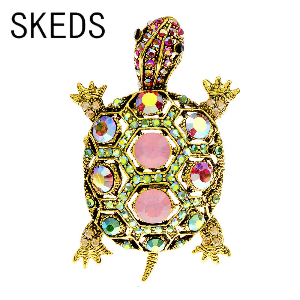 

SKEDS Luxury Delicate Crytal Little Turtle Brooches For Women Exquisite Rhinestone Shiny Boutique Pins Party Banquet Accessories