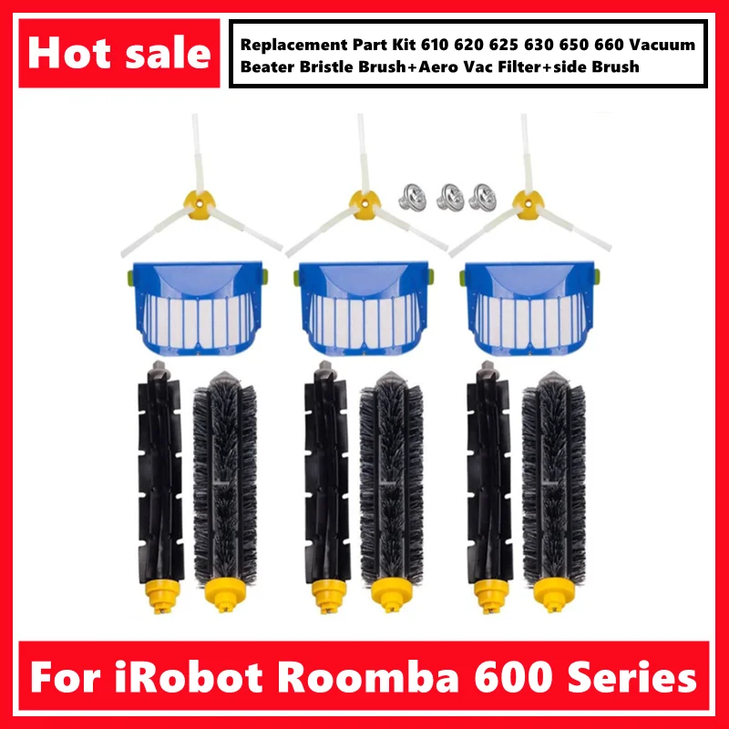 

Replacement Part Kit For iRobot Roomba 600 Series 610 620 625 630 650 660 Vacuum Beater Bristle Brush+Aero Vac Filter+side Brush