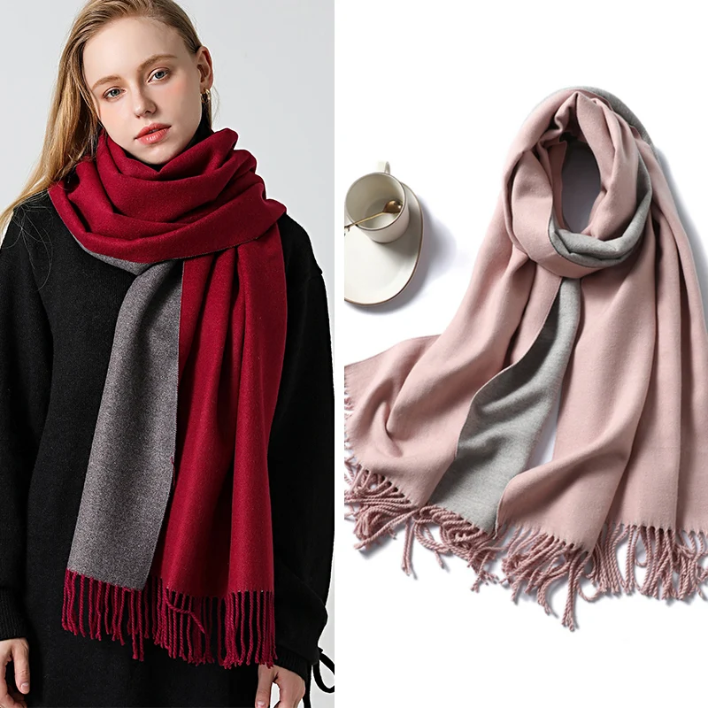 

Женские роскошные шарфы 2022, теплый кашемировый шарф, плотная шаль, зимние женские шарфы, двухсторонние женские пашминовые однотонные палантины