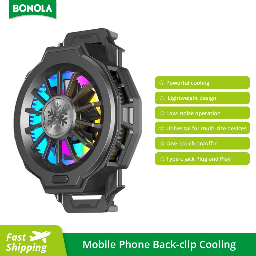 

Bonola Phone Cooler Rechargeable with Battery Fan Game with Wireless Charger Back Clip Radiator iPhone 14 Pro 13/Android Cooling