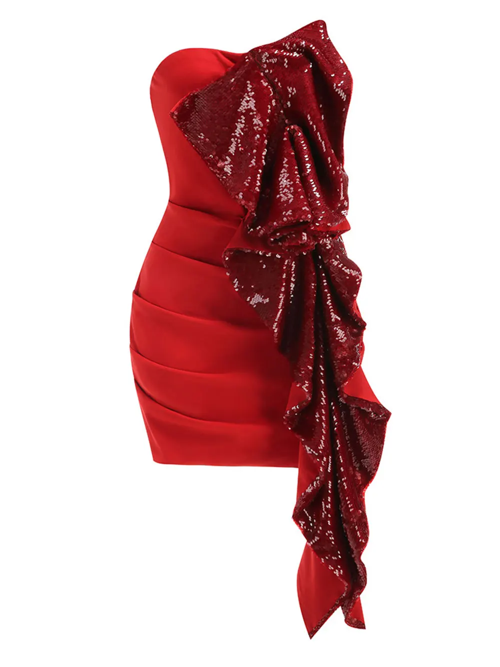 2024 сексуальное женское красное драпированное блестящее легкое роскошное платье