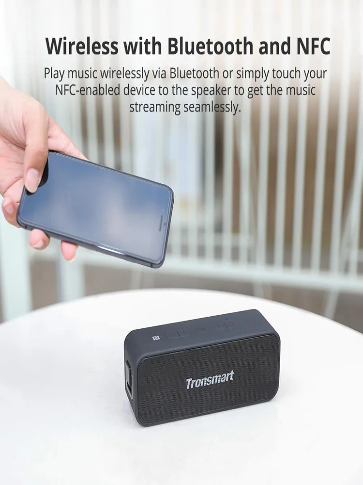 Tronsmart T2 Plus Speaker Bluetooth Speaker Outdoor Portable Speaker with Waterproof IPX7, NFC, 24H Playtime, Micro SD
