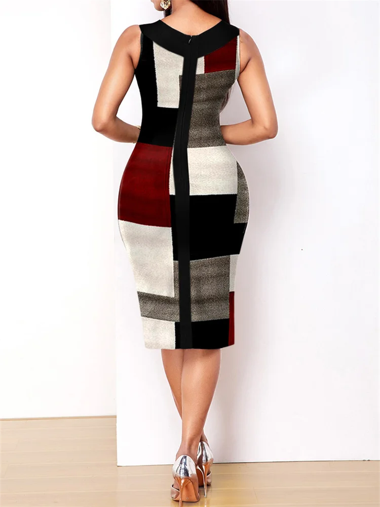

Vintage Dresses for Women 2022 Sexy Plaid Print Sleeveless Bodycon Dress Streetwear Ladies Casual V Ncek Knee Length Slim Dress