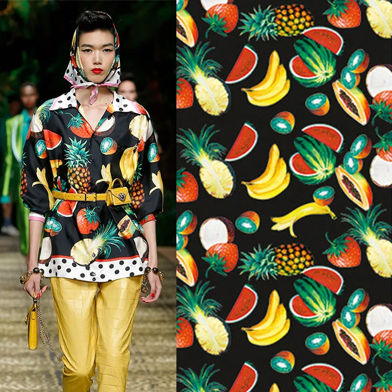 

Banana Strawberry Pineapple Watermelon Fruit Pattern Digital Fashion Printed Fabric Shirt Garment Handmade DIY Sewing Fabric Eco