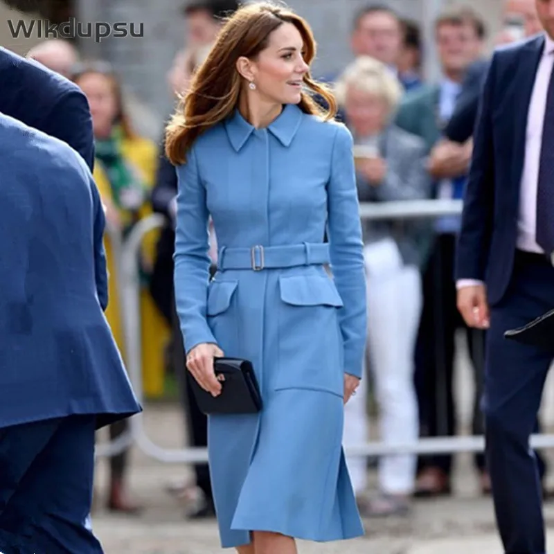 Princess Kate Middleton Coat Dress Clothes Women High Quality Fashion Designer Long Sleeve Midi Dresses Formal Work Office Wear