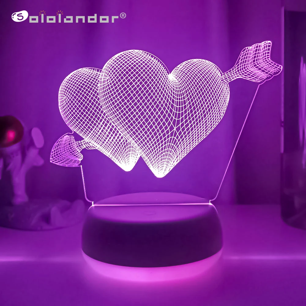 Perforare il tuo cuore luce notturna 3d con interruttore a sfioramento a Led a cuore atmosfera colorata per la decorazione domestica lampada da tavolo leggera comodino