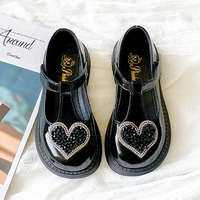 girls leather shoes black and white kidss love diamond performance shoes spring autumn childrens princess dress single shoes