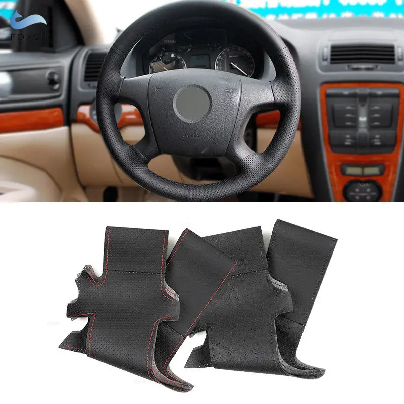 Фото Для Skoda Octavia 2004-2009 Fabia Superb Roomster 2006 2007 2008, оплеты на руле, перфорированный кожаный чехол из микрофибры №1