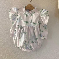 2022 spring new baby girl long sleeve floral bodysuit cute flower print puff sleeve princess cotton jumpsuit infant girl clothes