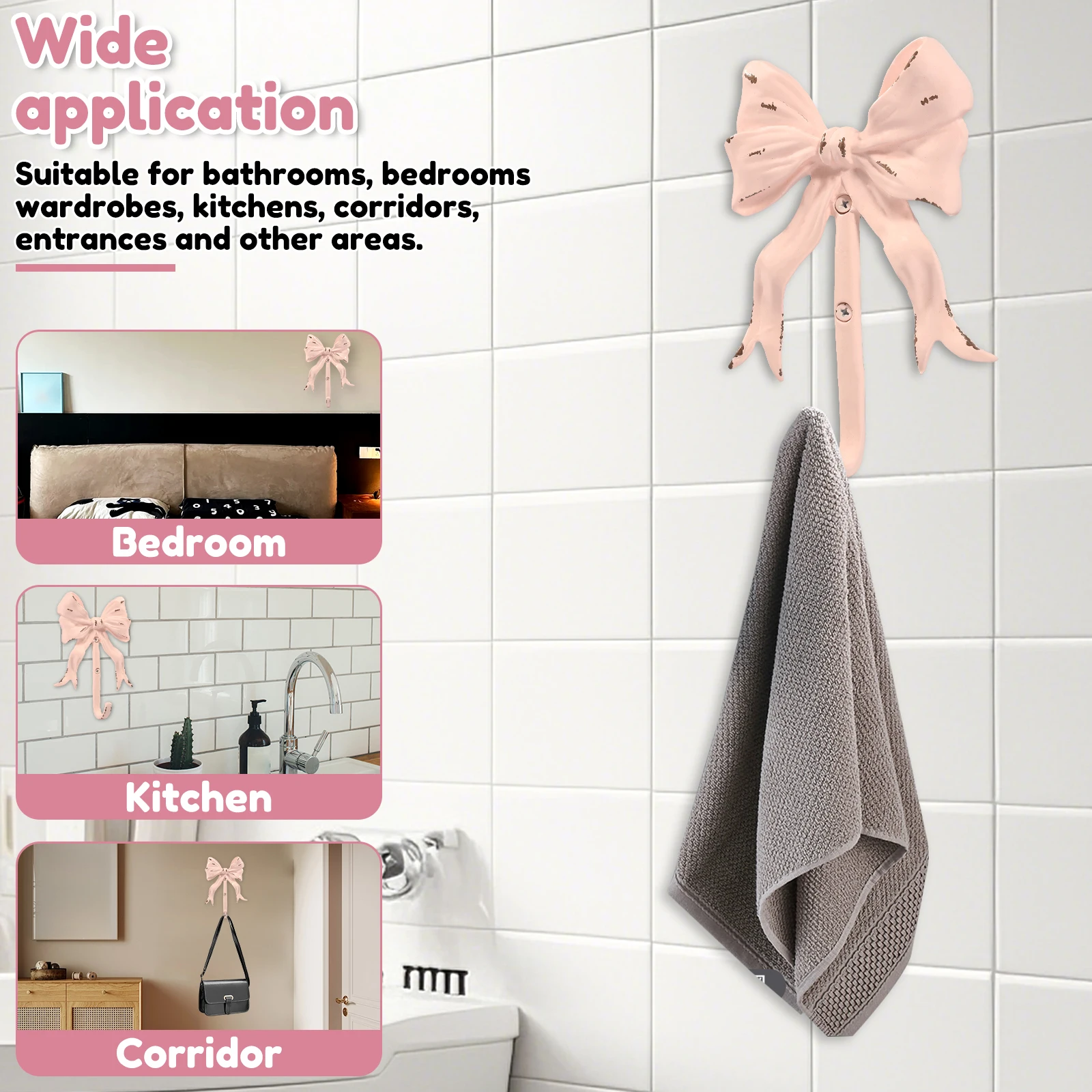 Новый 1/2 шт. розовый настенный крючок с бантом винтажный металлический из