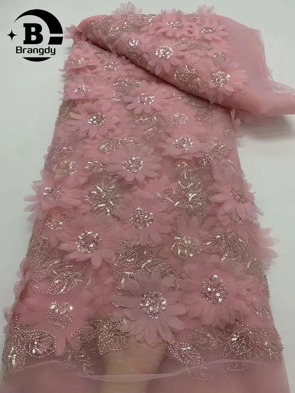 Африканская кружевная ткань с 3D цветами вышитая аппликация нигерийская Ткань