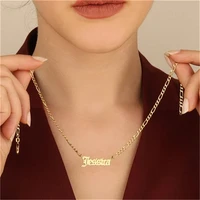 personalized custom necklaces for women stainless steel gold pendant nameplate chain choker figaro chain anniversary fine gift