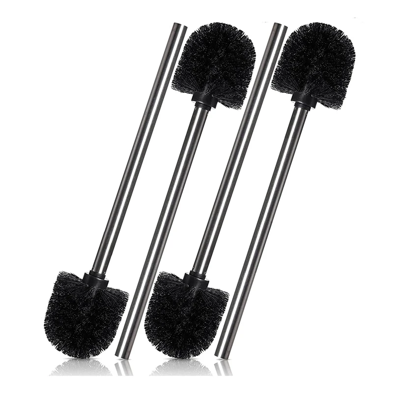 

Set Of 4 Toilet Brushes Accessories Stainless Steel Handle With Interchangeable Head, Black