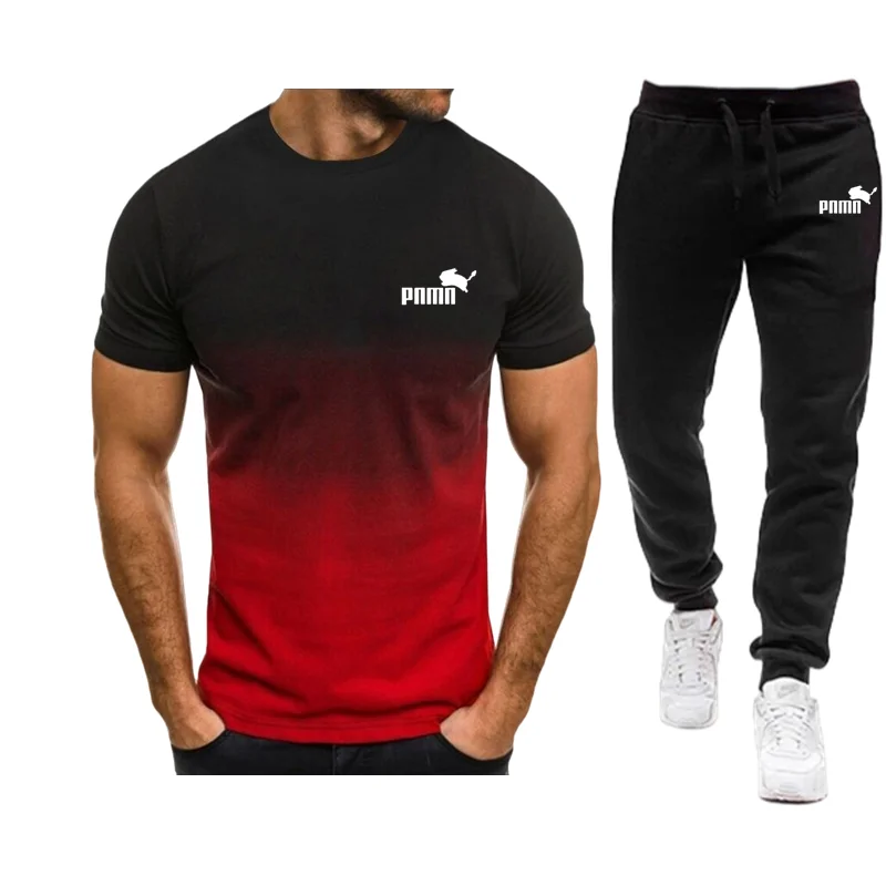 

2023 New Summer Men's Round Neck T-shirt+Pants Sports Set Men's Suit Street Wear Short Sleeve Polo Shirt Casual Sports Set