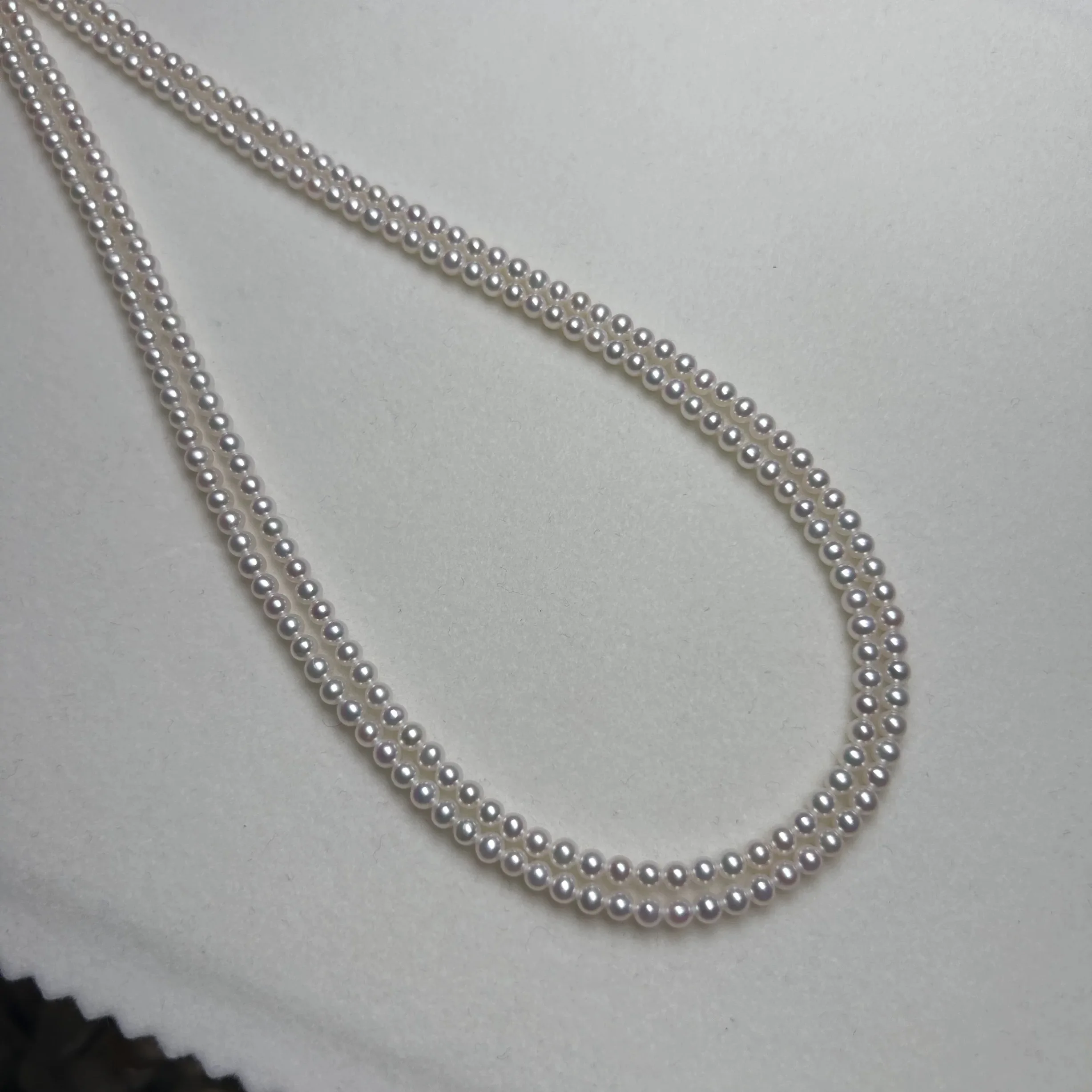 Двойное ожерелье из настоящего жемчуга Акойя регулируемое 3-4 мм круглые японские