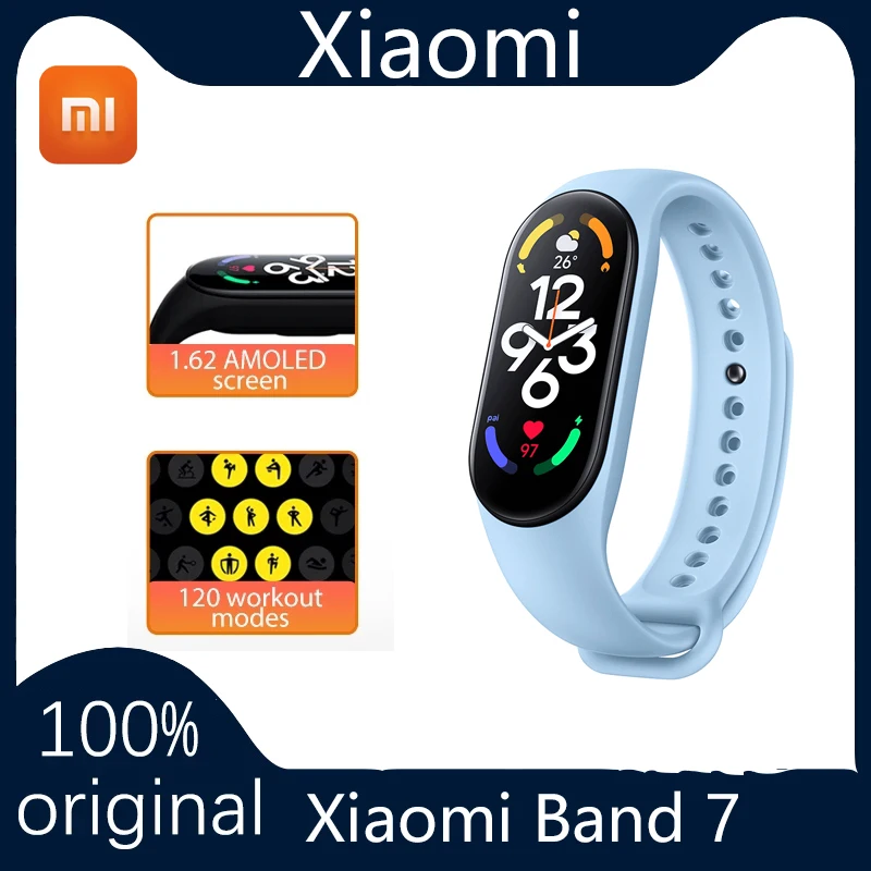 

Смарт-браслет Xiaomi Mi Band 7, 6 цветов, 1,62 дюйма, AMOLED экран, фитнес-трекер с функцией измерения кислорода в крови, Bluetooth, водонепроницаемый браслет MI Band 7
