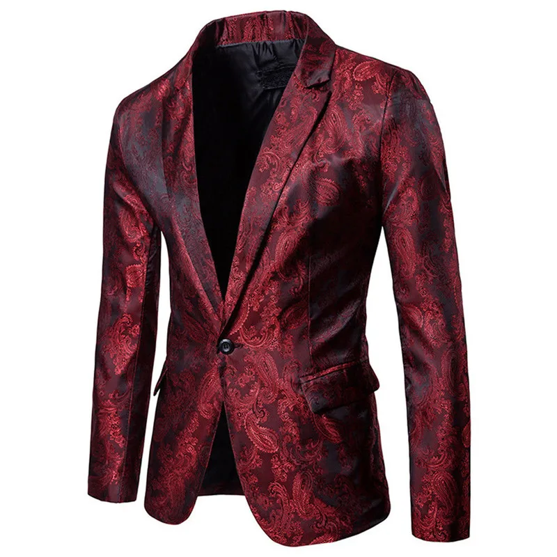 

Fashion Men's Slim Fit One Button Blazers Formal Business Office Casual Jacket Patterned Court Style Suit Coat Tops