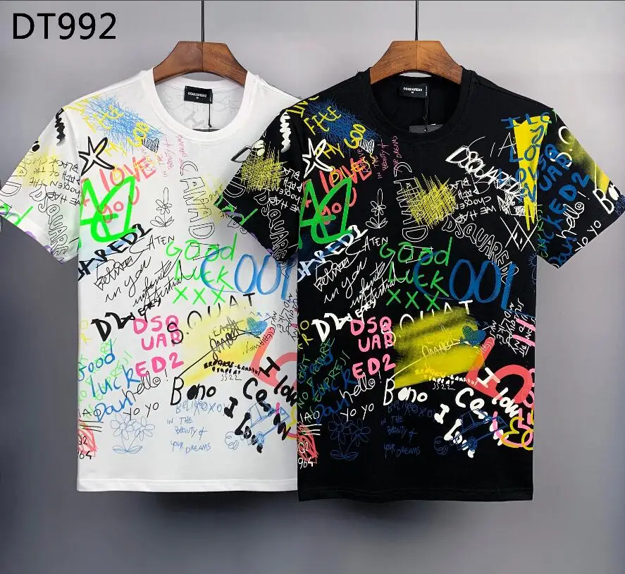 

2022 New Style Dsquared2 Tie Dye Cotton Round Neck Short Sleeve Shirt Letter Print Casual Top T-shirt DT992