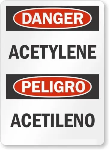 Фото Ацетилен Peligro Acetileno Двуязычный Osha Danger Алюминий Всепогодный 12-х алюминий №1