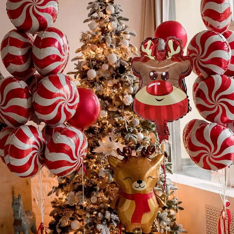 

Red Green Lollipop Walking Stick Foil Balloons Merry Christmas Party Decor Santa Claus Elk Air Balloon New Year Kid Gifts Ball